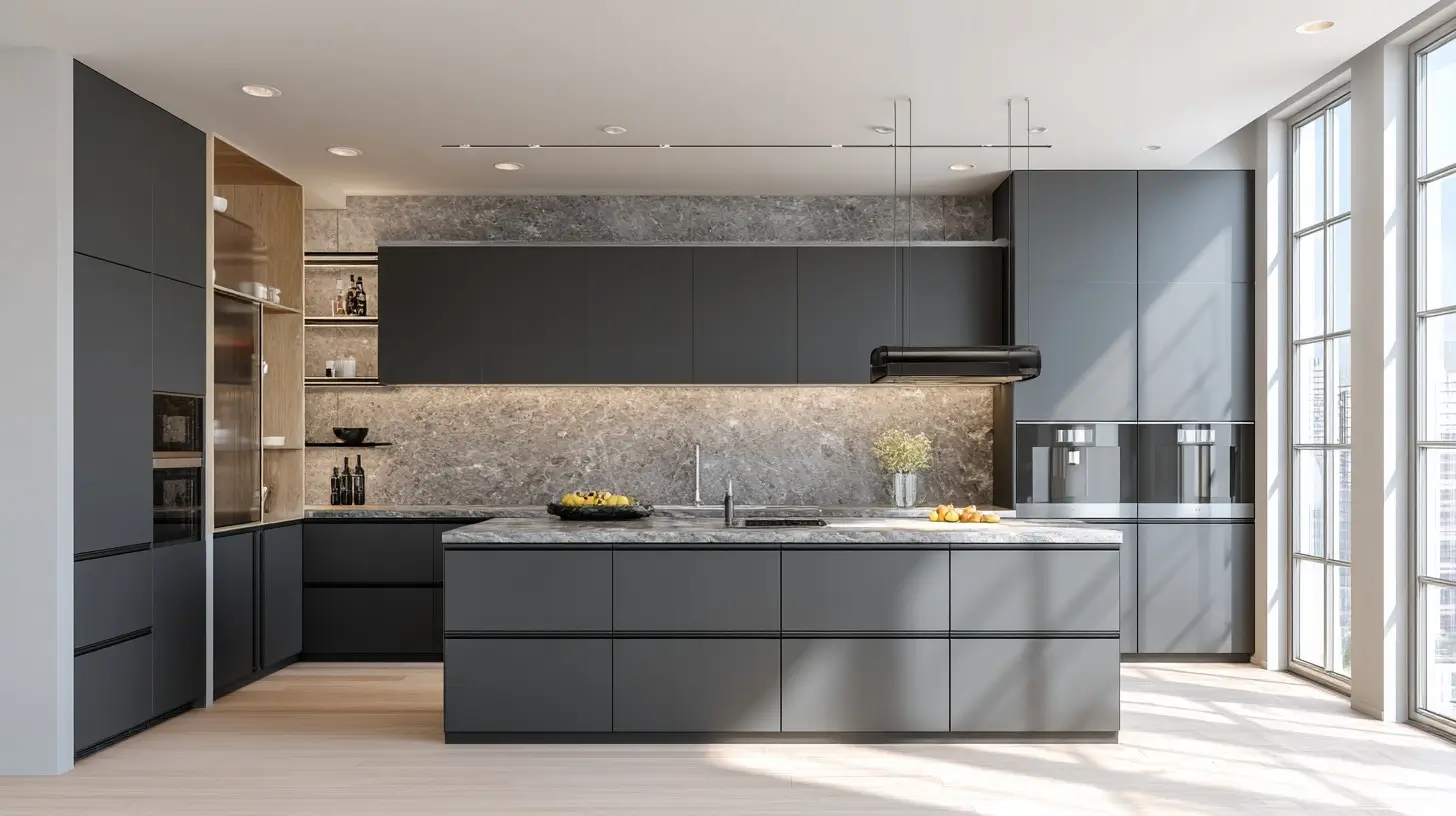 Handleless kitchen cabinets creating a seamless surface for modern Dubai kitchens