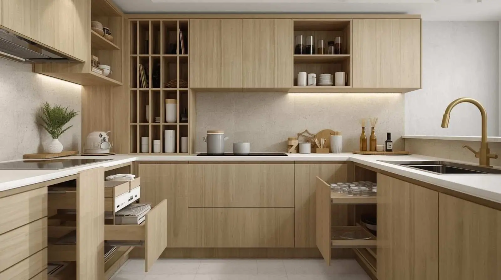 Modern kitchen cabinets with clean flat-panel doors for Dubai homes