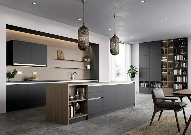 Contemporary modern kitchen design with handleless cabinets for Dubai homes