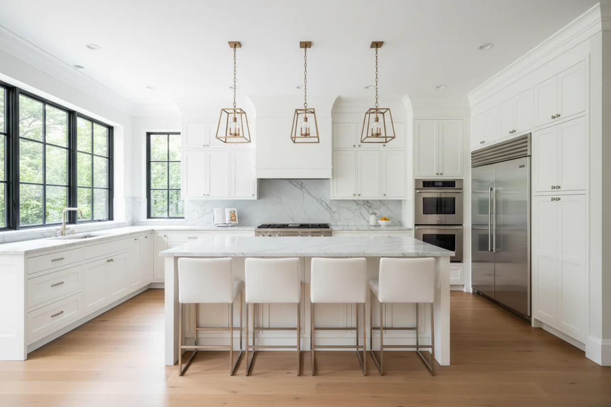 Modern custom kitchen design with matte finish cabinets for Dubai villas