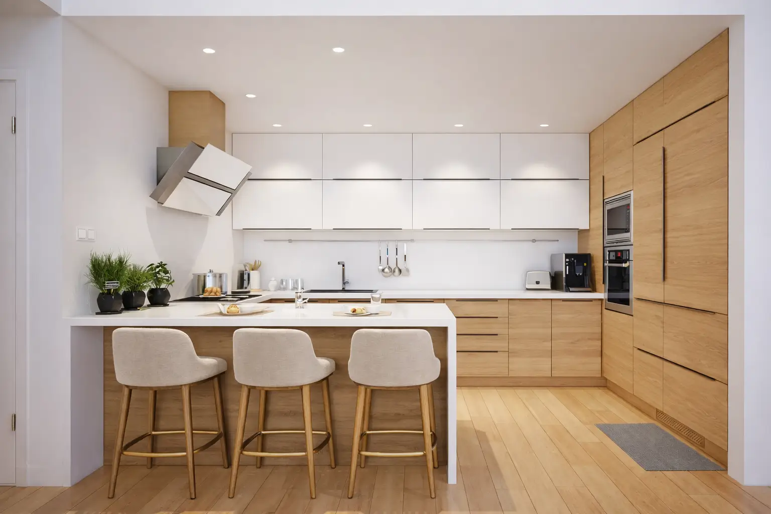 L-shaped island kitchen installation — Dubai apartment