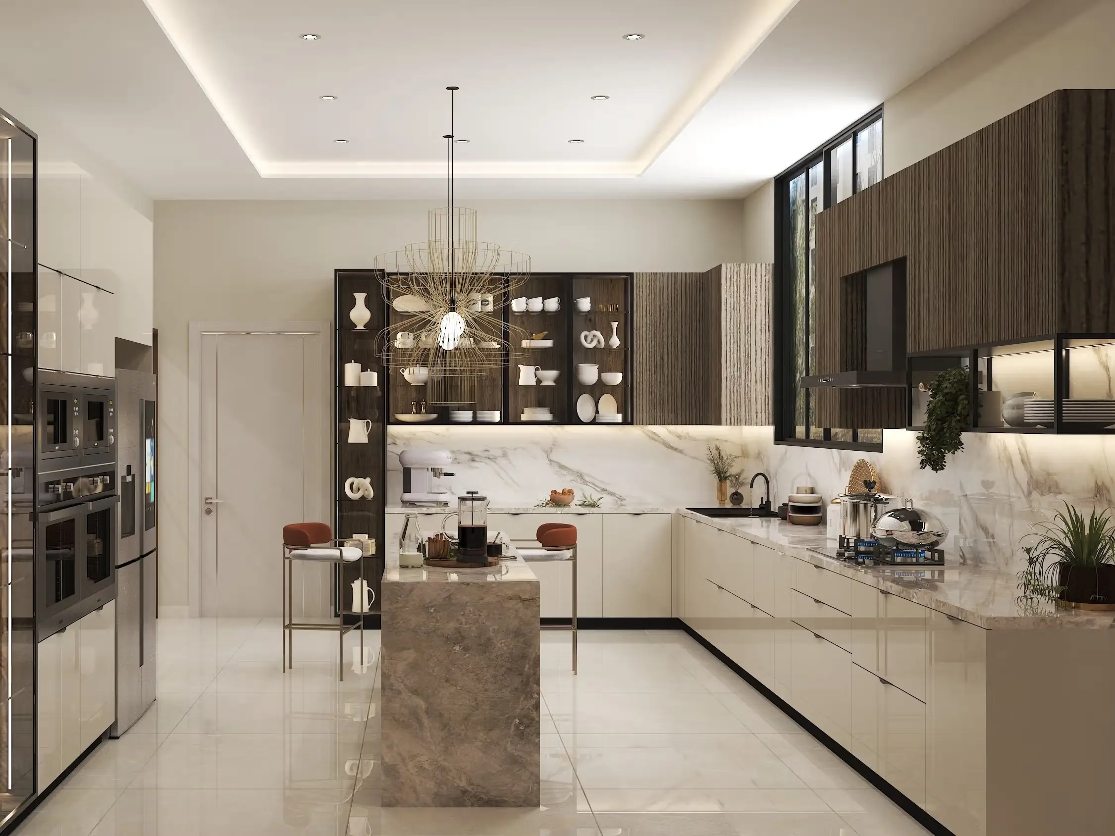 Luxury island kitchen with premium finishes for Dubai penthouses and villas