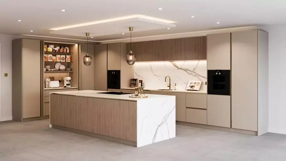 Wood veneer luxury kitchen — premium Dubai villa