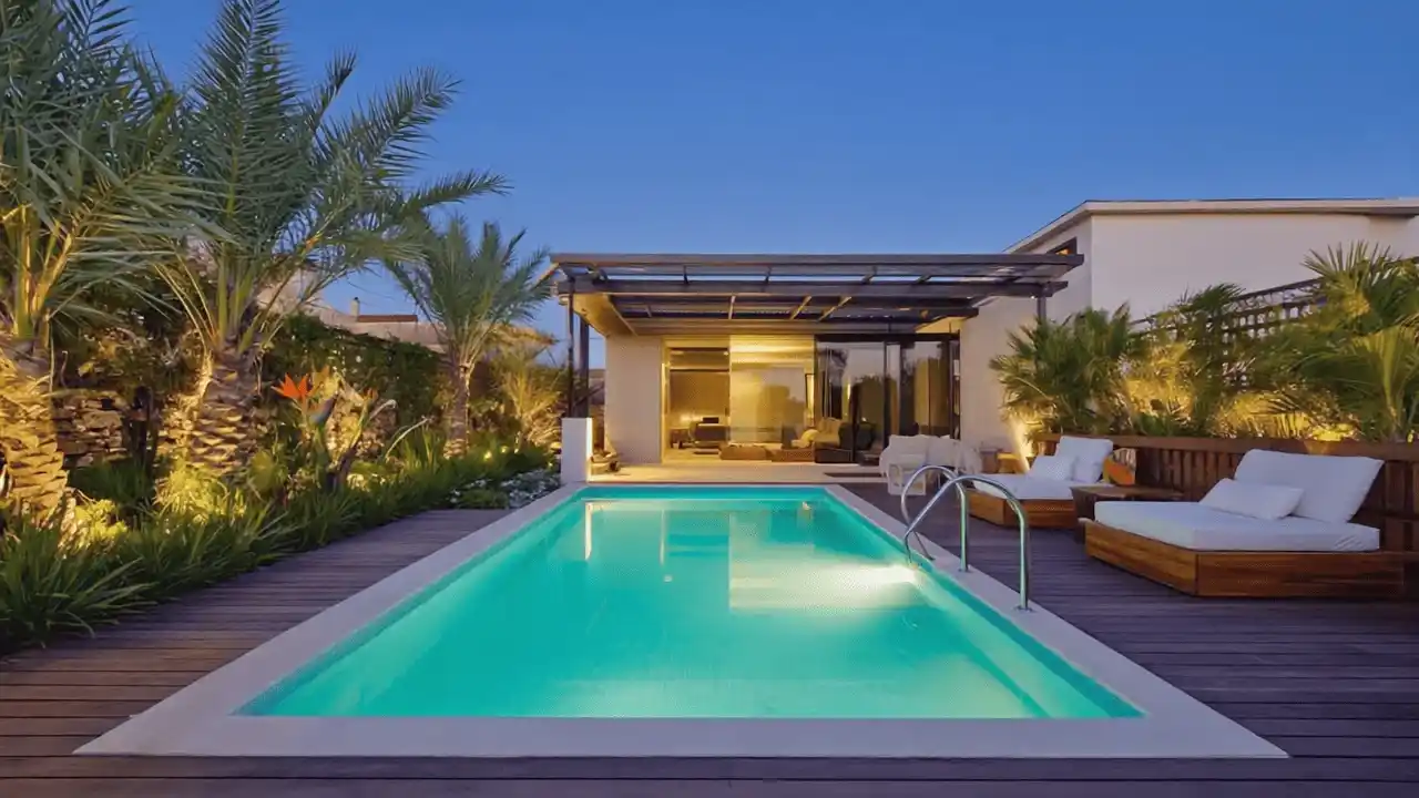 Poolside outdoor furniture Dubai with sun loungers and daybeds for villa pools