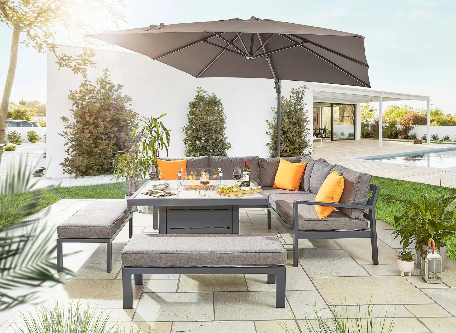 Garden furniture detail showing premium wicker weave and aluminium frame construction quality