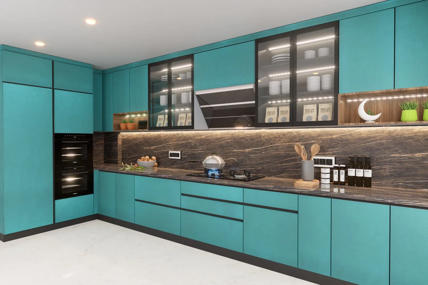 Modern handleless kitchen cabinets — Dubai apartment