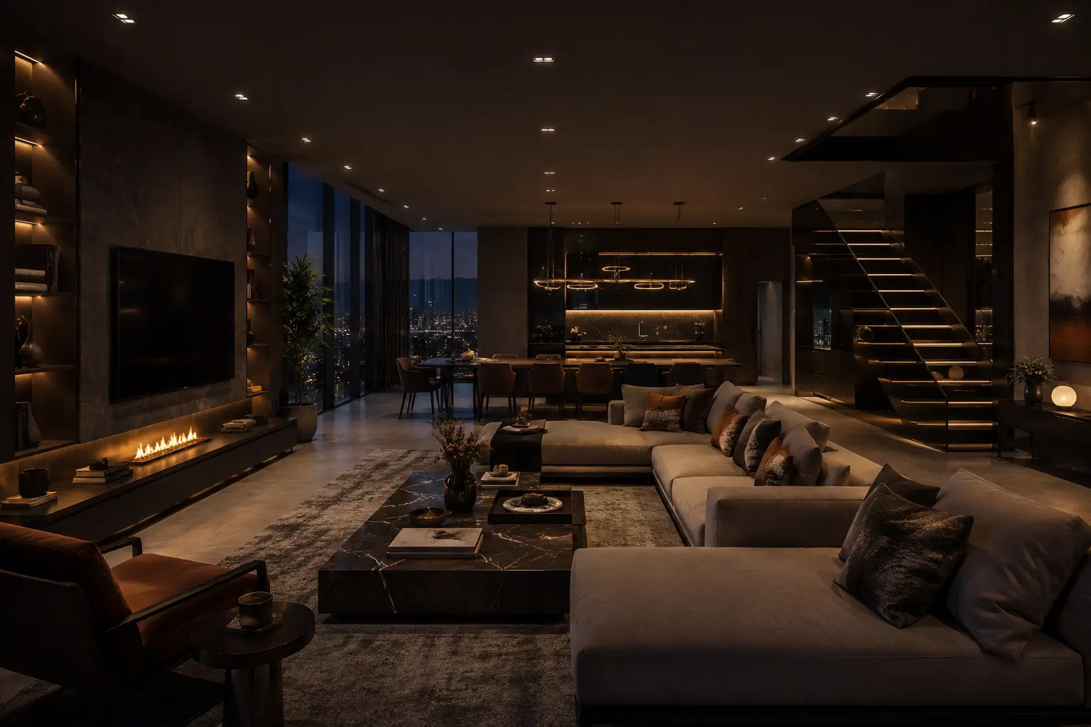 Luxury L-shape sectional sofa setup background