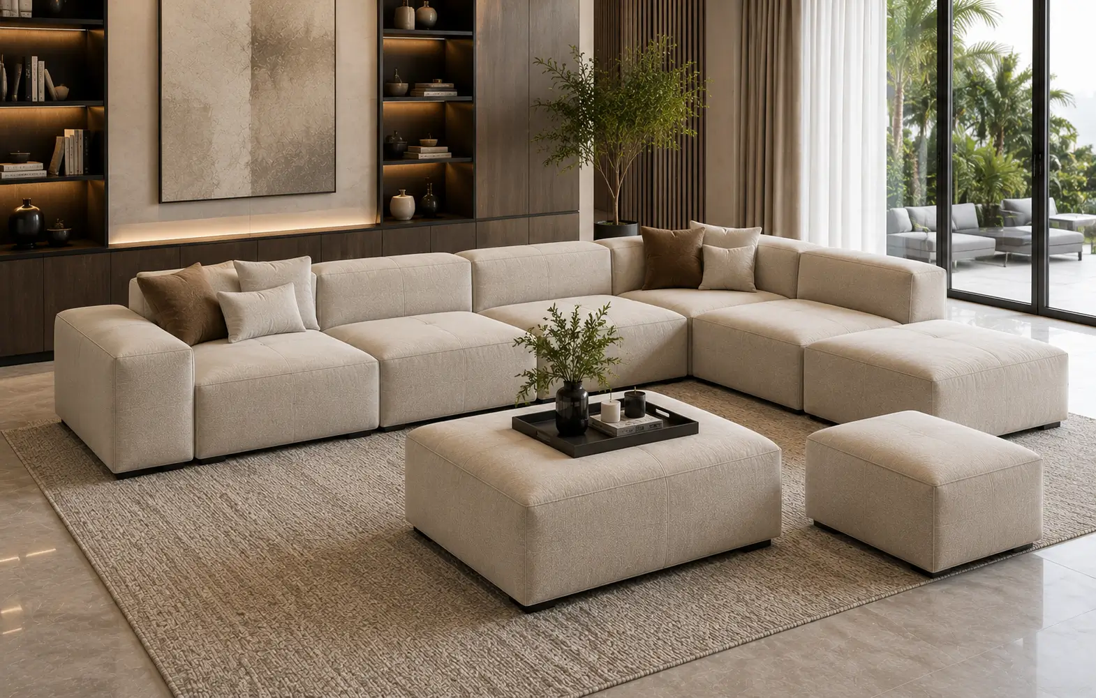 Custom modular sectional sofa system for large luxury lounges