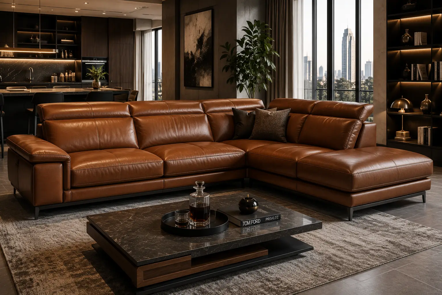 Bespoke Italian leather corner sofa manufactured direct in UAE