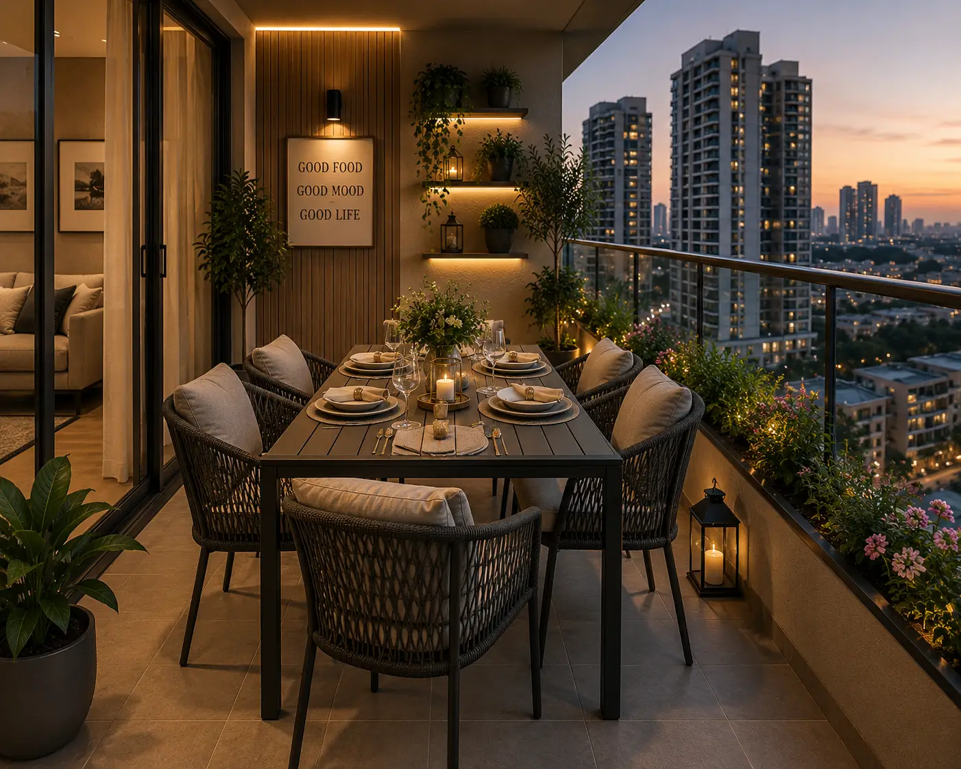 Balcony dining set for Dubai apartment terrace with space-saving table and chairs