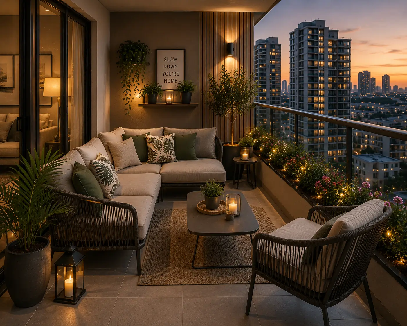 Balcony lounge set for Dubai villa terrace with comfortable outdoor seating