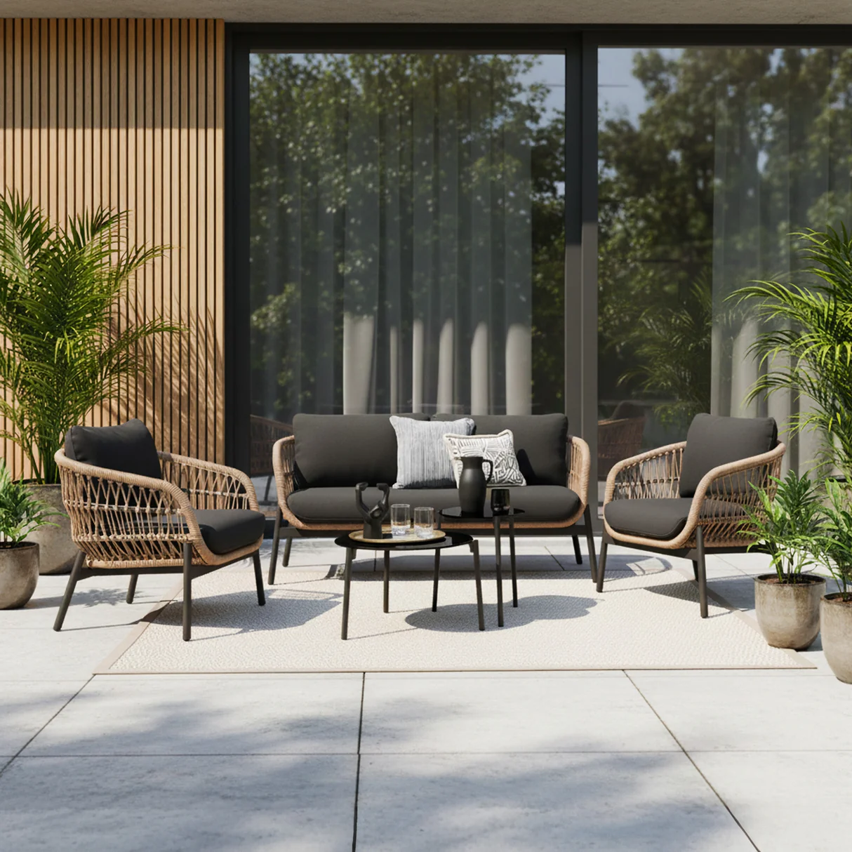 Balcony sofa set for Dubai apartments with compact design and weather-resistant cushions