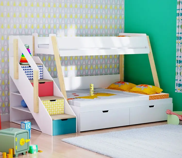Kids furniture range showing beds, study desk and wardrobe for Dubai children's bedrooms