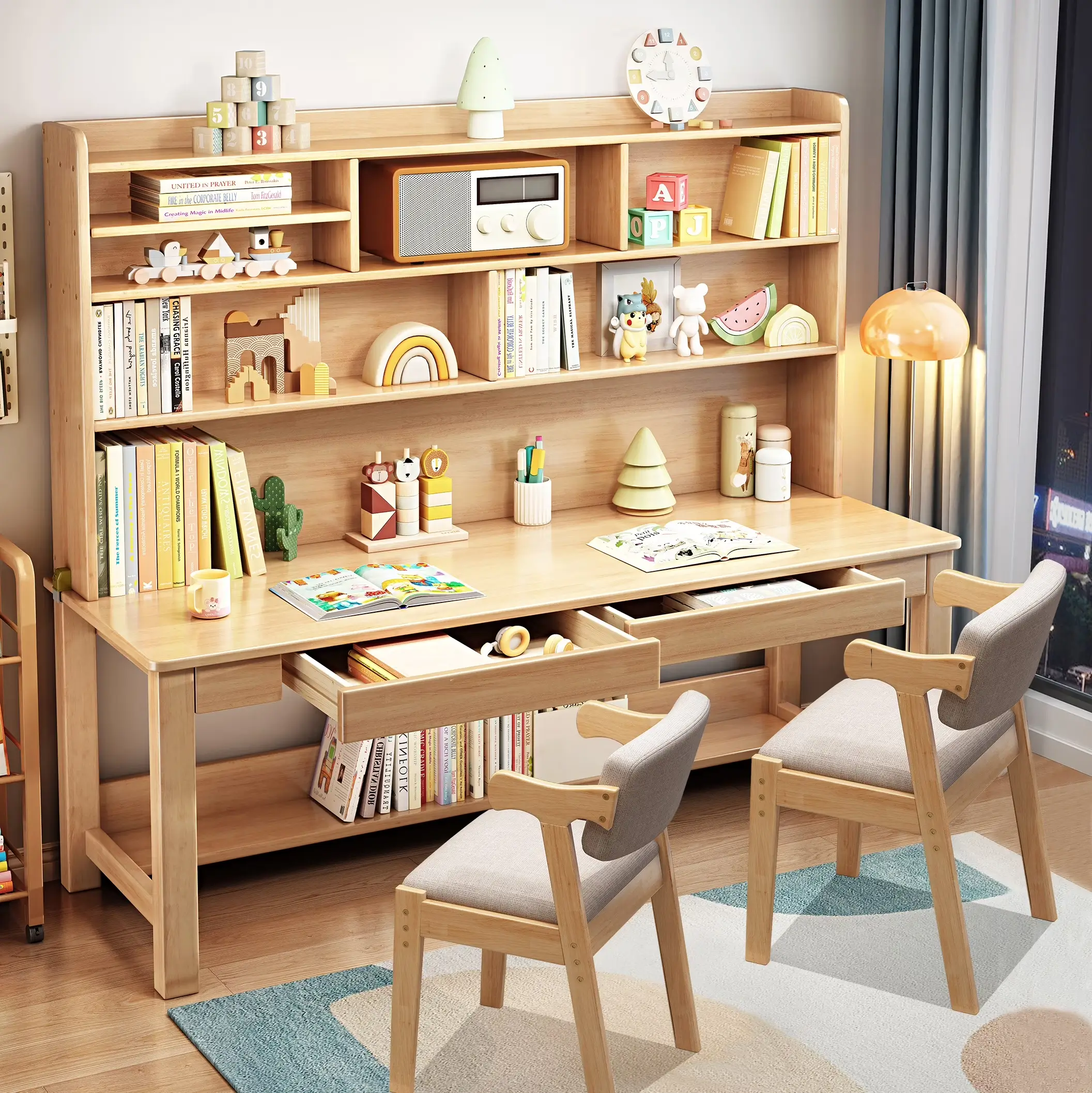 Kids study desk for Dubai apartment children's bedroom with shelving and storage