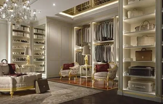 Luxury wardrobe Dubai with premium finish and integrated lighting for villa master bedrooms
