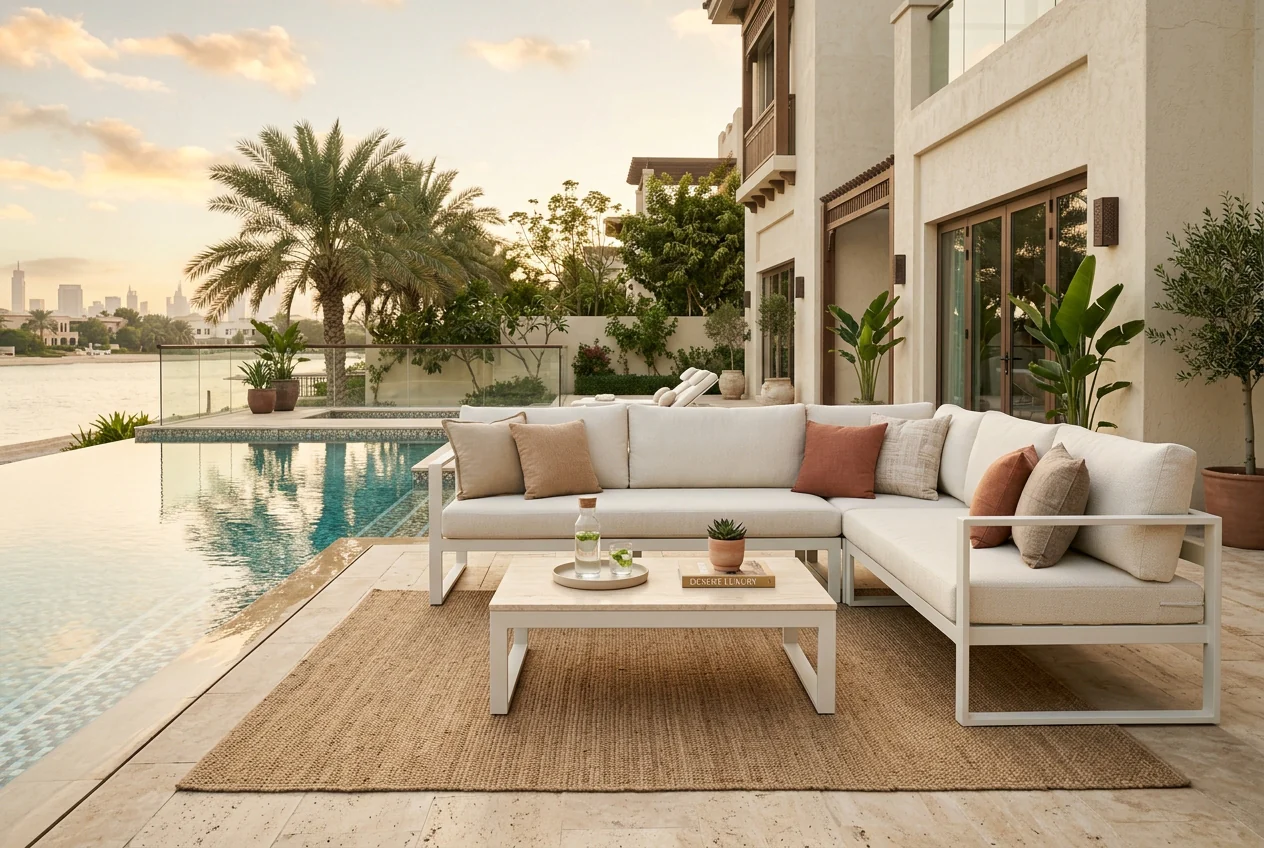 Villa outdoor furniture Dubai with garden sofa and dining set for villa terrace and garden