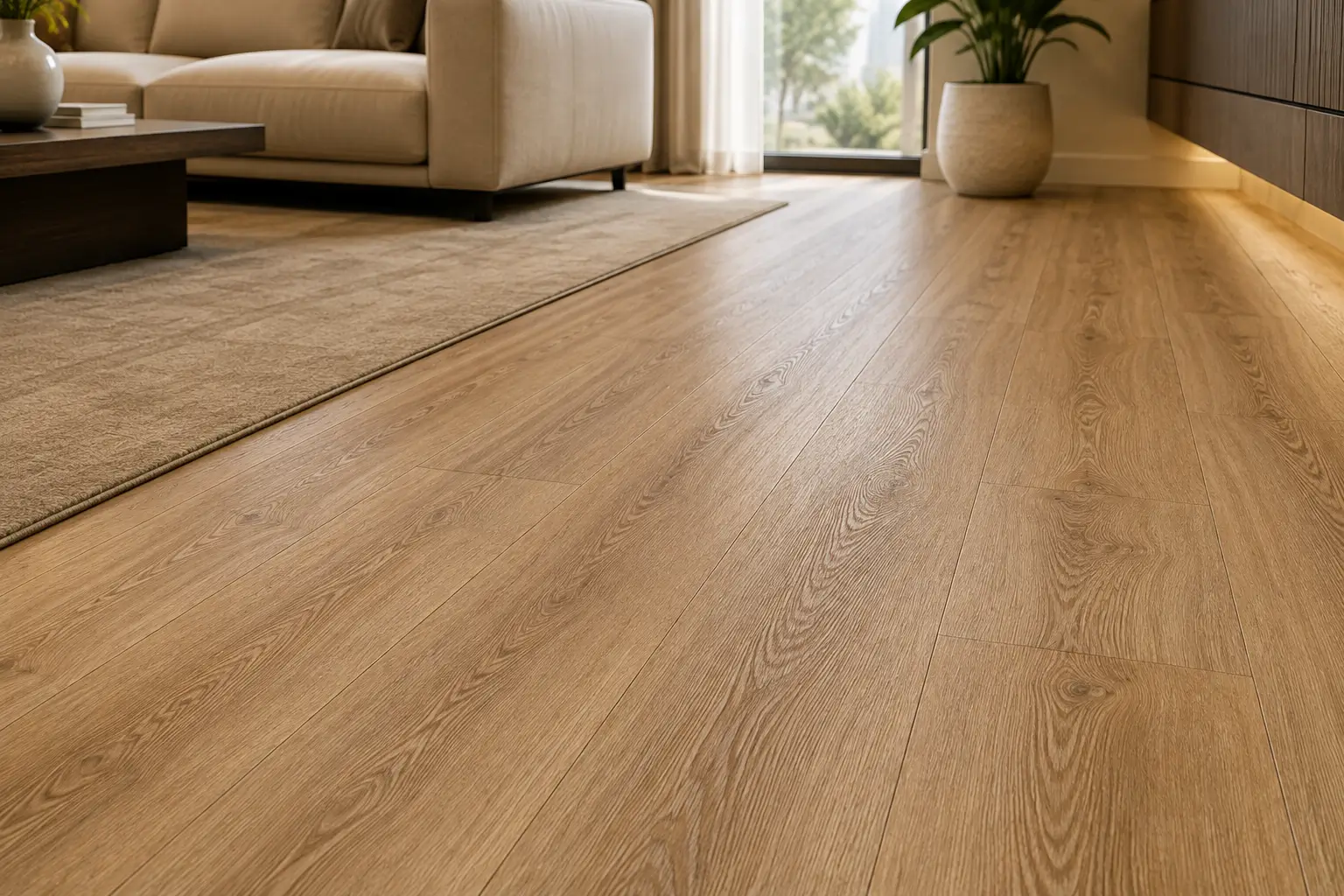 Close-up of vinyl flooring texture installed in a Dubai room