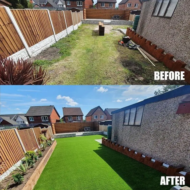 Before and after garden artificial grass dubai transformation