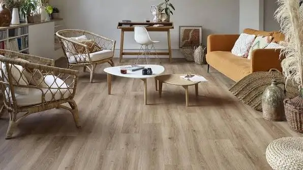 Wood-look vinyl plank flooring with realistic grain finish