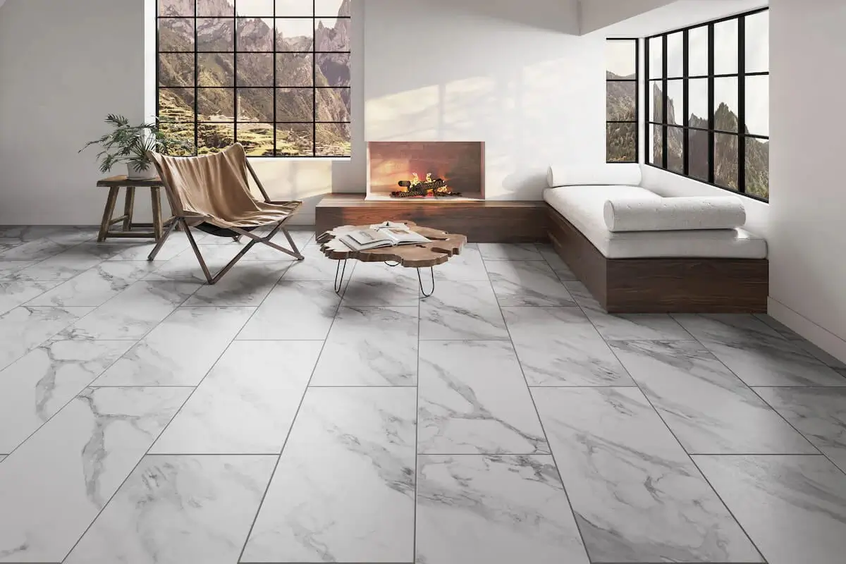 Stone and marble-look vinyl flooring finish