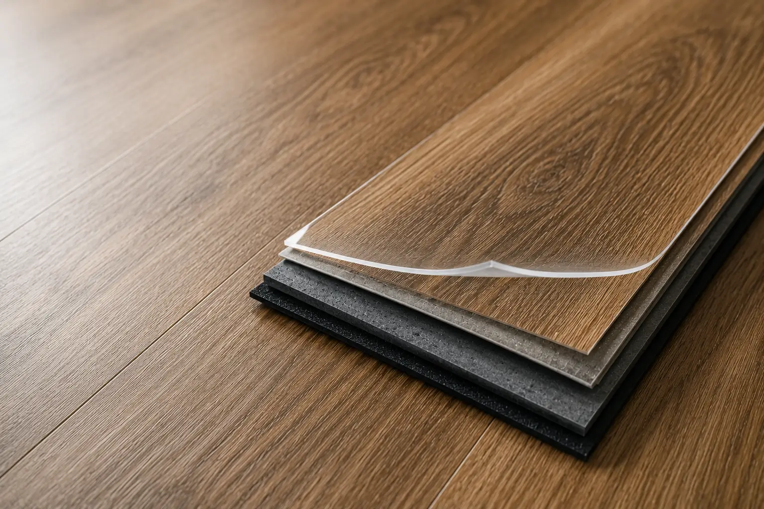 Close-up of vinyl flooring surface texture and wear layer