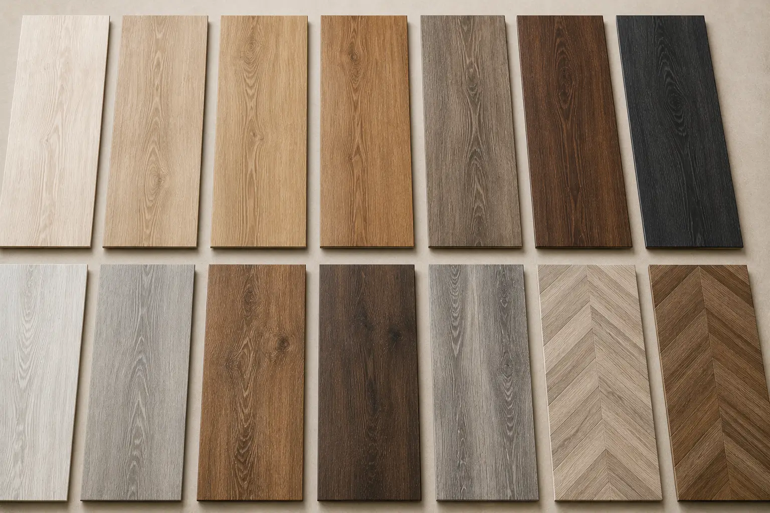 Range of vinyl flooring color and pattern swatches