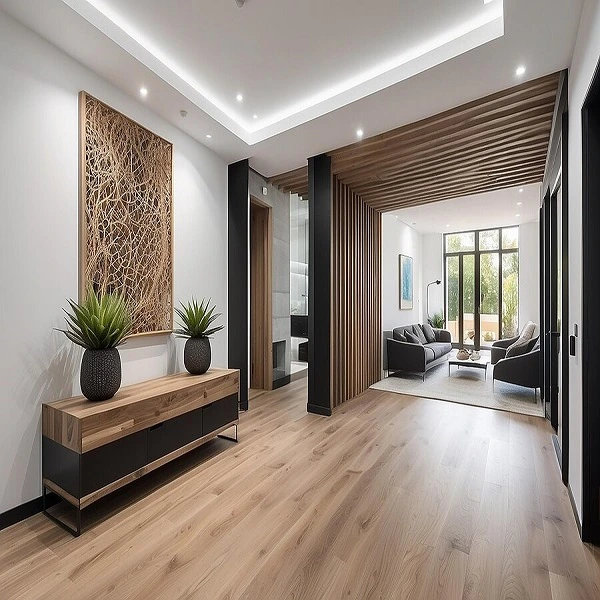 Wood-look LVT plank flooring with realistic grain finish