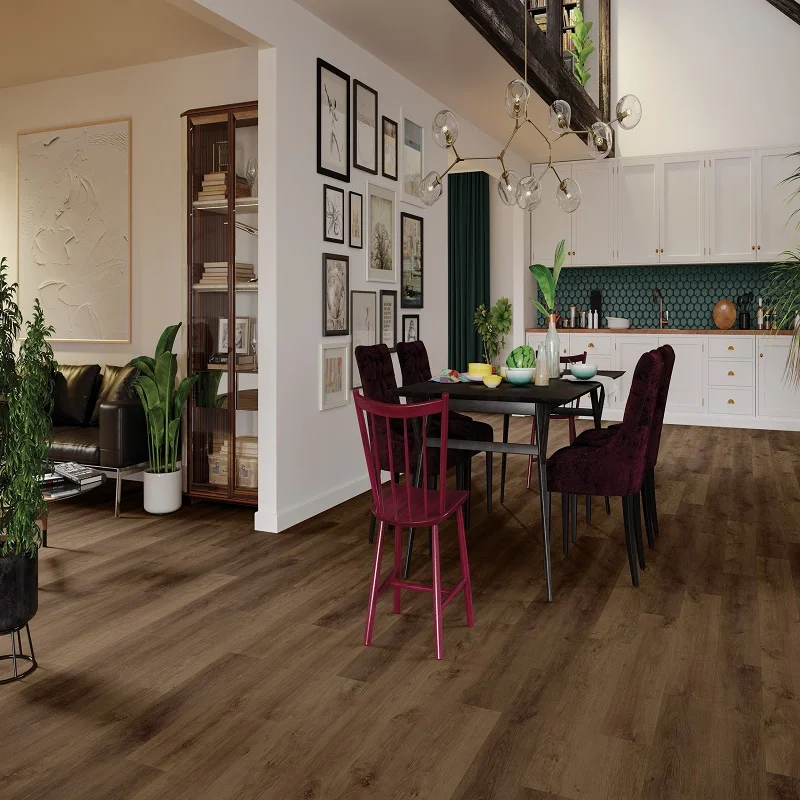 Waterproof LVT flooring suited for bathrooms and kitchens