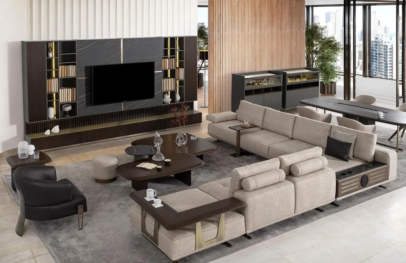 Custom living room furniture Dubai sofa and TV unit set