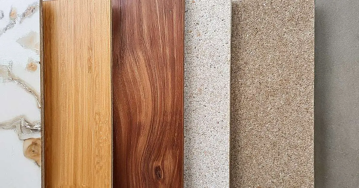 Range of PVC flooring color swatches and patterns