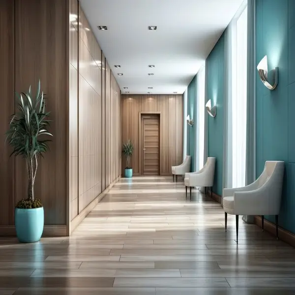 Wood-look SPC plank flooring with realistic grain finish