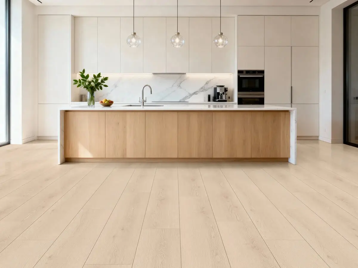 Waterproof vinyl flooring suited for bathrooms and kitchens