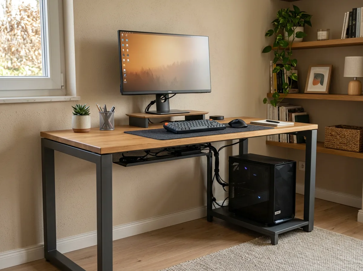 Computer workstation table in Dubai with monitor, keyboard and cable management