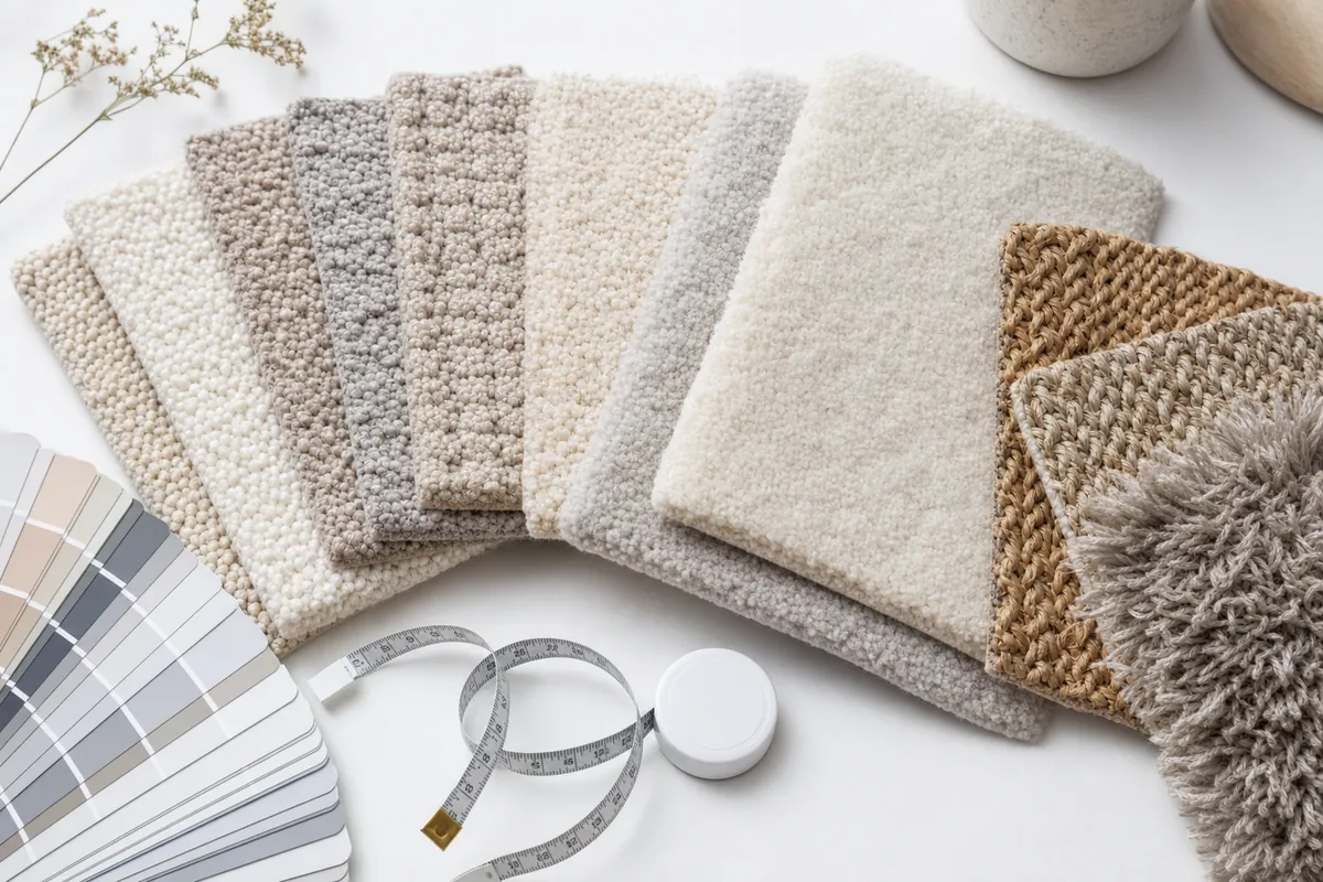 Living room carpet samples and measuring tape available for free home visits in Dubai