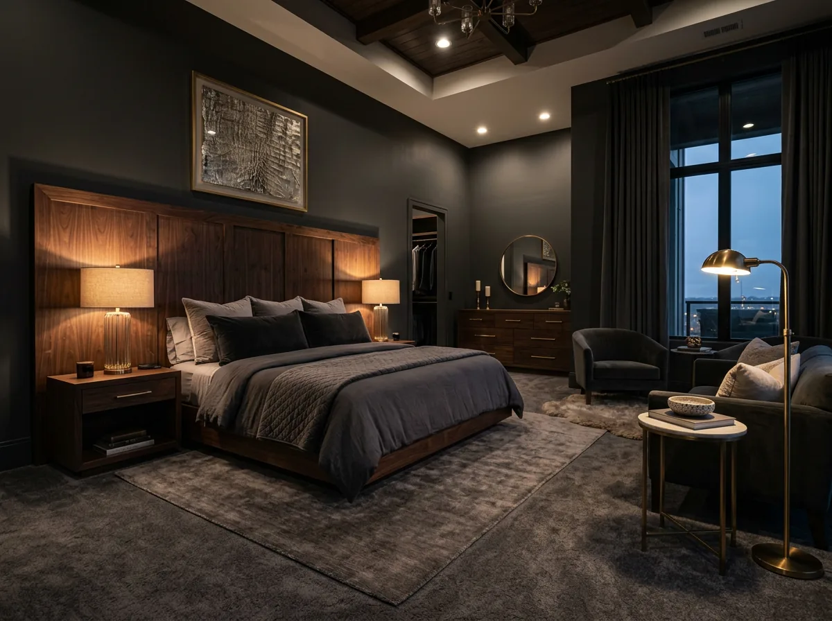 Master bedroom carpet in charcoal grey fitted in a luxury Dubai suite