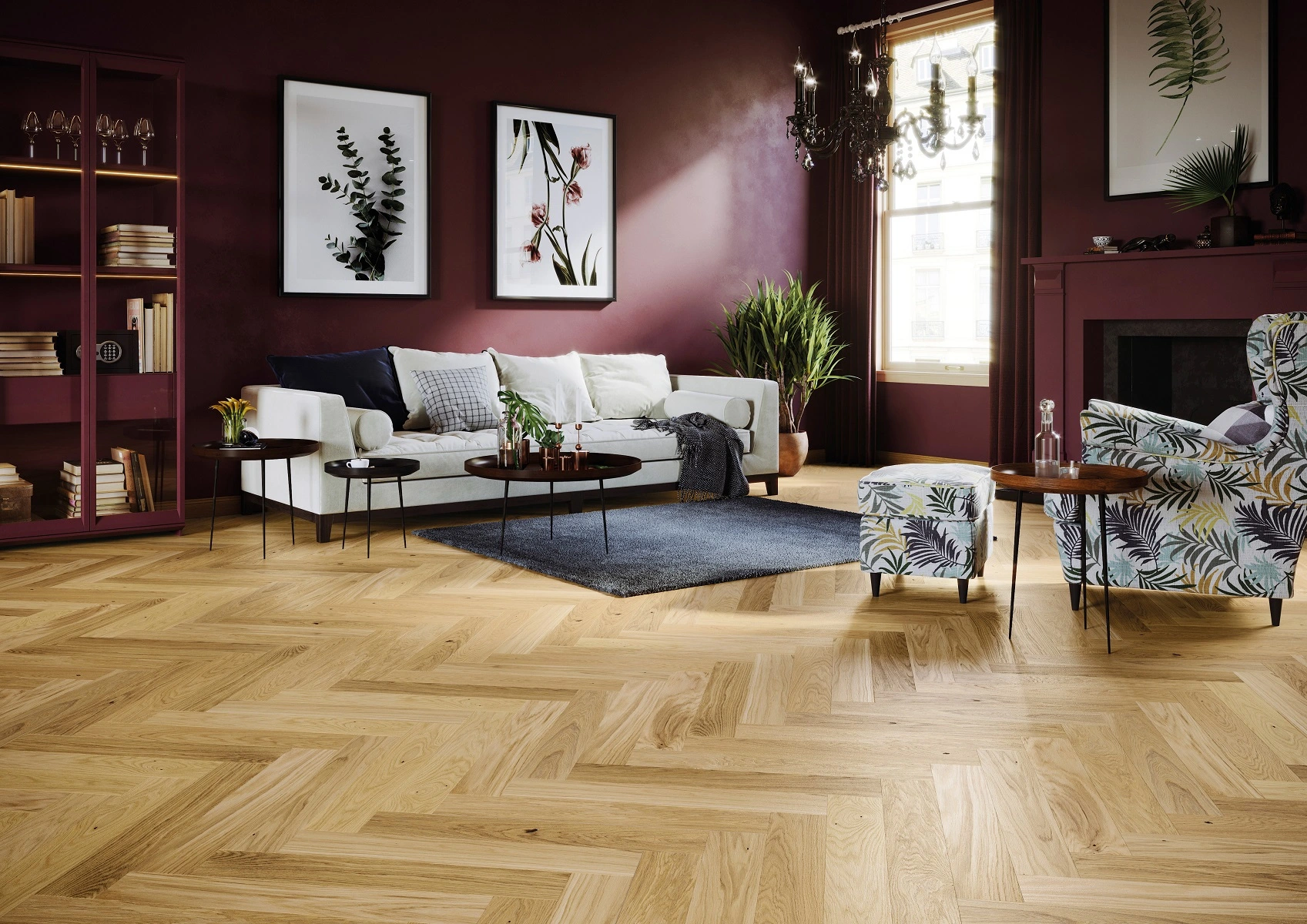 Natural European Oak Herringbone Parquet Floor Texture