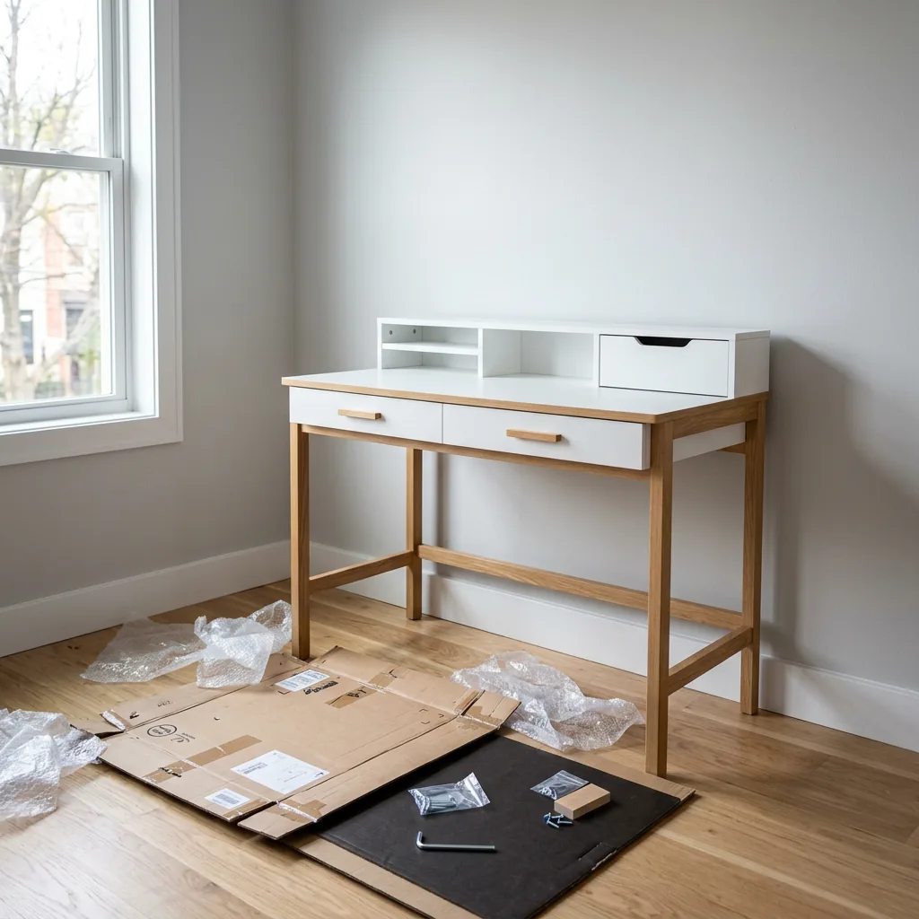 Newly assembled study table delivered and installed in a Dubai room