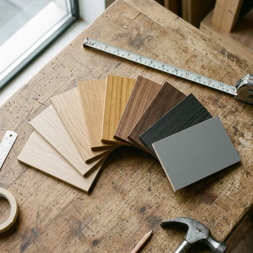 Study table wood finish samples in oak, walnut, teak, white and grey in Dubai