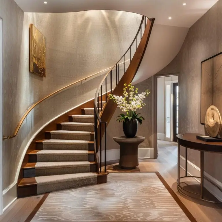 Custom carpet runner installed on curved staircase Dubai