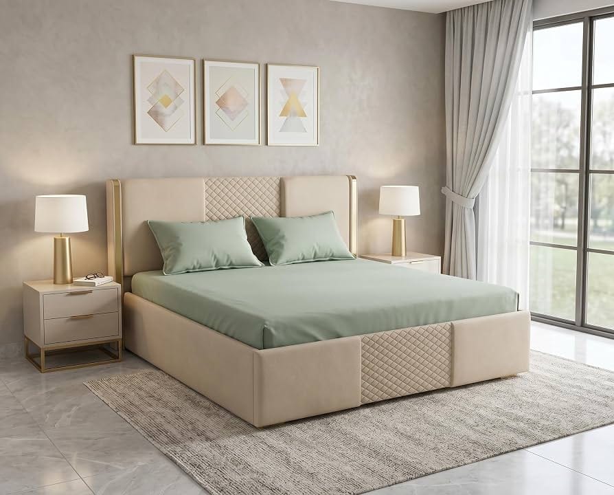 Close-up of a king-size bed headboard design for a modern UAE bedroom