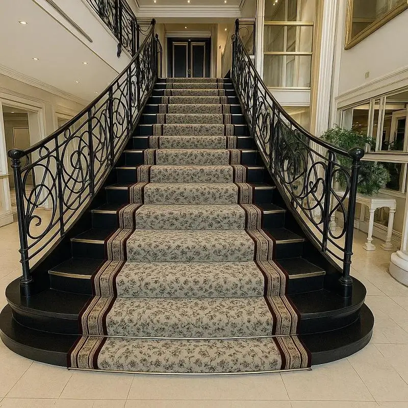 Hotel staircase carpet runner installation Dubai