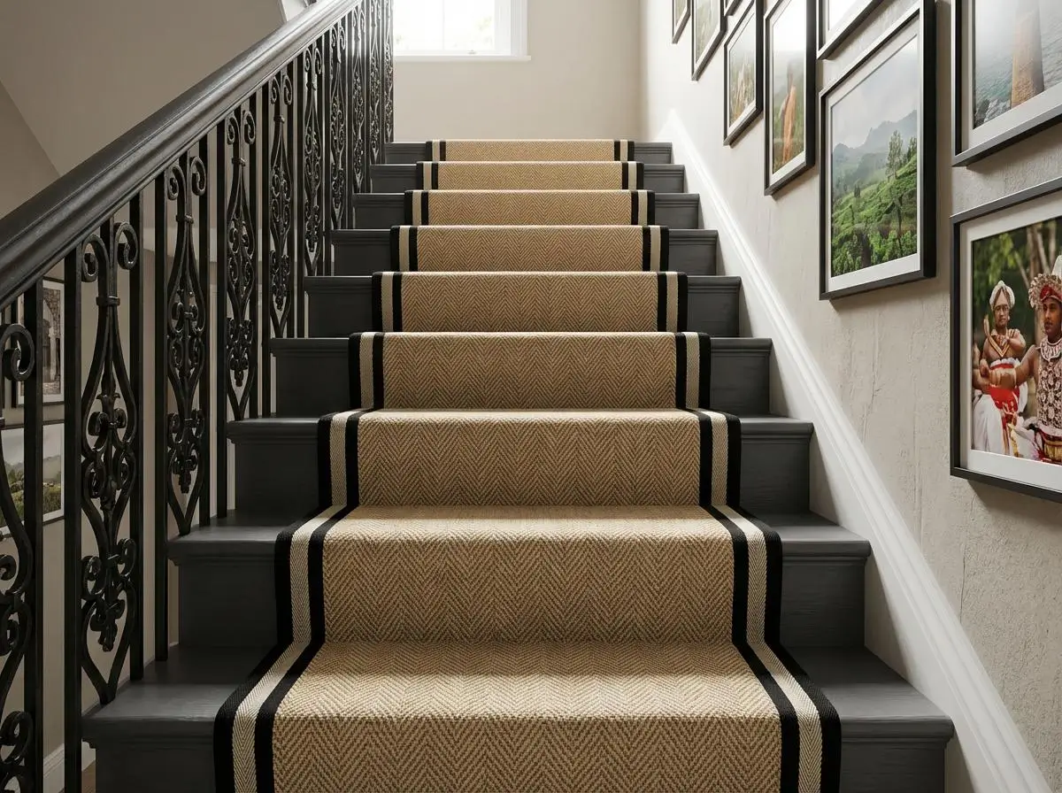 Wool stair carpet runner close-up texture Dubai