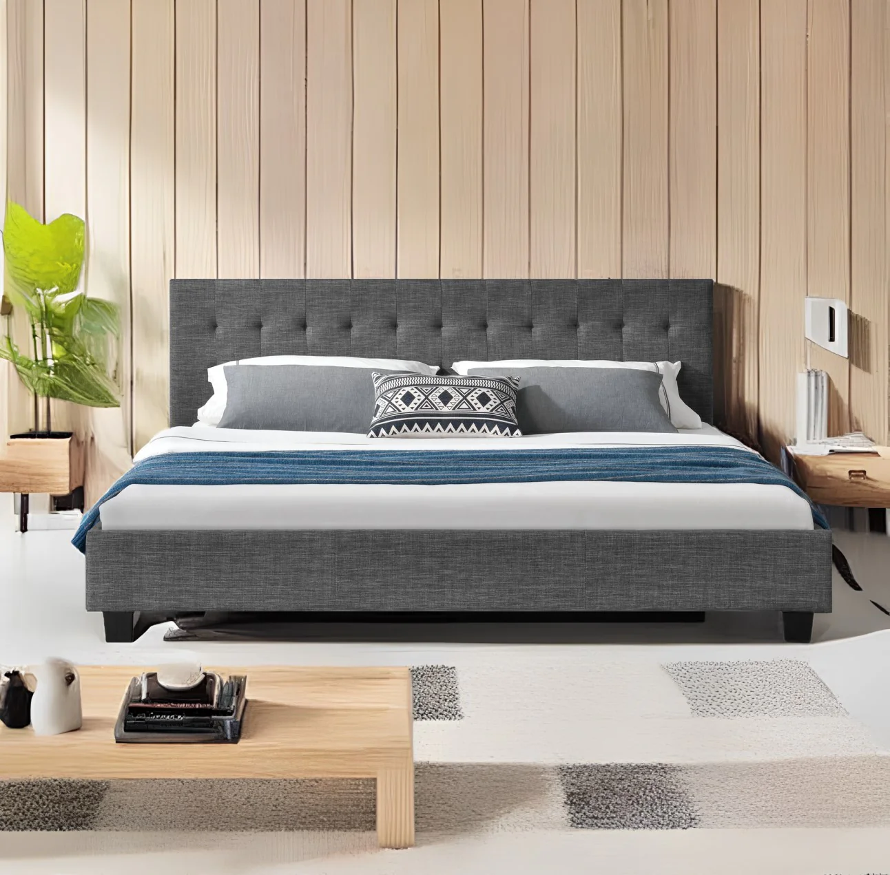 King-size bed setup in a modern Dubai master bedroom