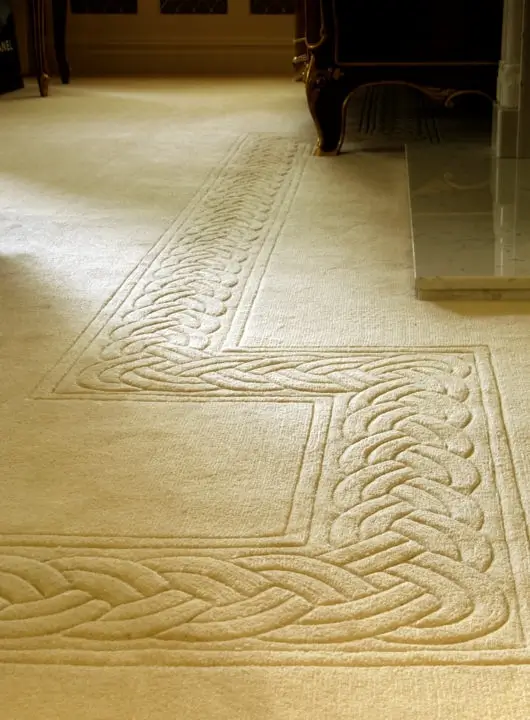 Premium wool blend villa carpet with custom border design