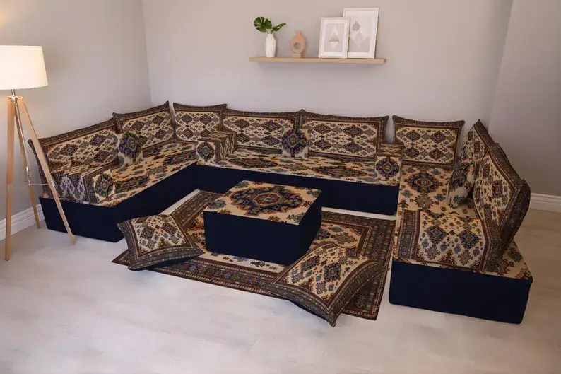 Custom area rug for villa majlis with Arabic design