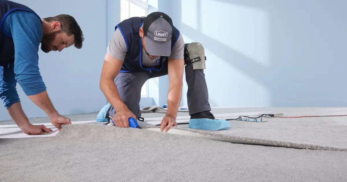 Professional villa carpet installation team working in Dubai villa