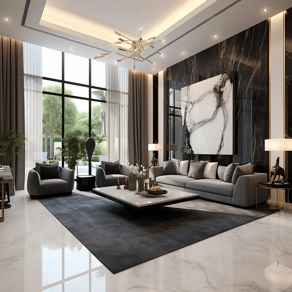 Luxury villa interior with premium carpet flooring